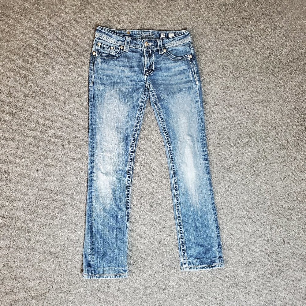 Miss Me JE5321TL Buckle Straight Leg 28 (28x28, 7" Rise) Fleur De Lis Jeans A16